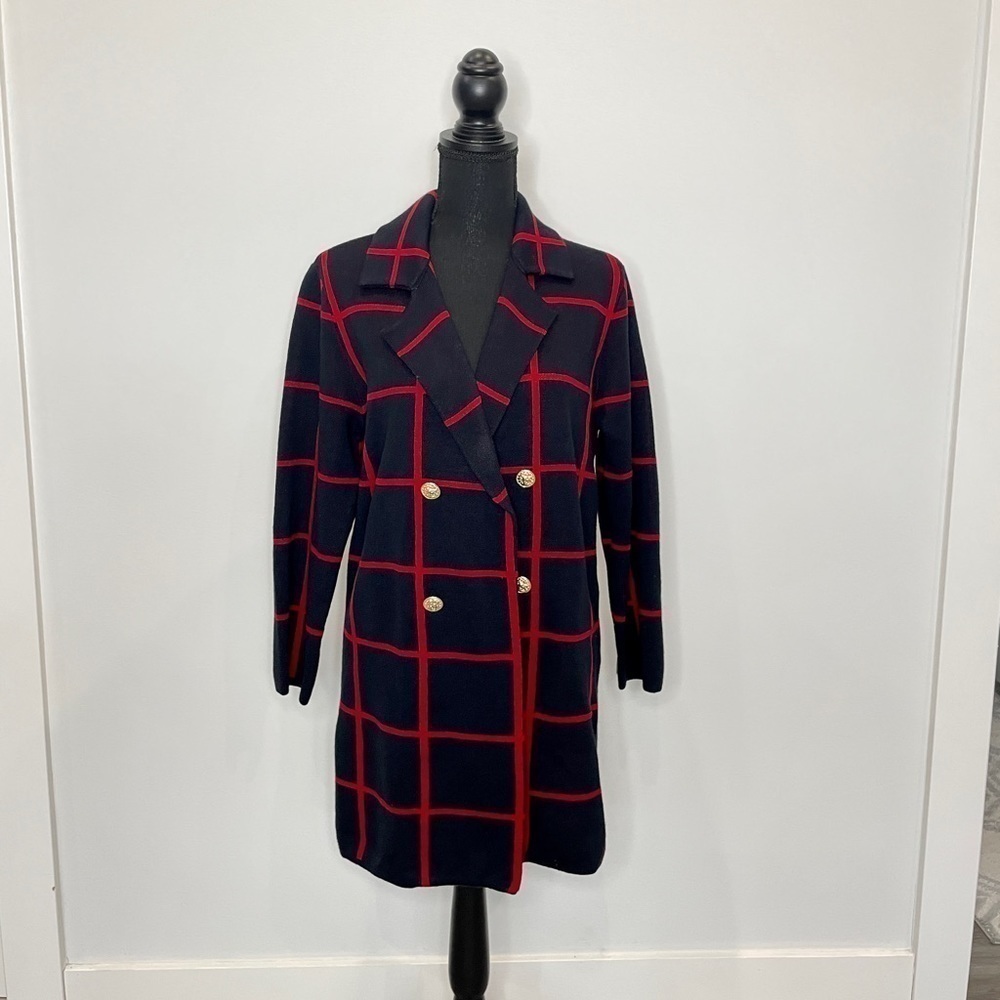 Anne Klein Midnight Fire Red and Blue Sweater Jacket